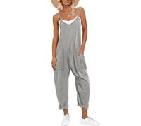Overol casual sin mangas con tirantes delgados para mujer, overol de verano, ropa de vacaciones en la playa, pantalones harén con tirantes delgados, gris, M