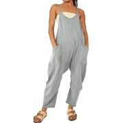 Overol casual sin mangas, overoles holgados con cuello en V, tirantes delgados, pantalones de pierna ancha, pantalones de verano, cómodos pantalones casuales, pantalones largos sueltos con dos