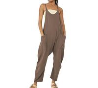 Overol casual sin mangas, overoles holgados con cuello en V, tirantes delgados, pantalones de pierna ancha, pantalones de verano, cómodos pantalones casuales, pantalones largos sueltos con dos
