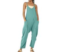 Overol casual sin mangas, overoles holgados con cuello en V, tirantes delgados, pantalones de pierna ancha, pantalones de verano, cómodos pantalones casuales, pantalones largos sueltos con dos