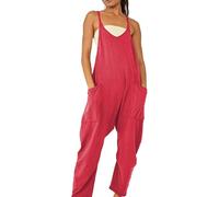 Overol casual sin mangas, overoles holgados con cuello en V, tirantes delgados, pantalones de pierna ancha, pantalones de verano, cómodos pantalones casuales, pantalones largos sueltos con dos