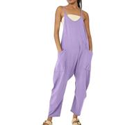Overol casual sin mangas, overoles holgados con cuello en V, tirantes delgados, pantalones de pierna ancha, pantalones de verano, cómodos pantalones casuales, pantalones largos sueltos con dos