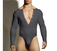 Overol casual transpirable para hombre con cuello en V profundo y mangas largas triangulares para otoño y primavera (XL gris)