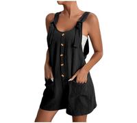Overol con tirantes de talla grande - Mono corto para mujer de verano - Monos de pierna ancha para mujer, talla 14, traje de talla 18, pantalones de verano, overoles sin mangas, Negro, XXL