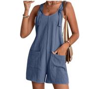 Overol corto para mujer, sin mangas, cuello redondo, para verano, playa, vacaciones, con correa ajustable, ajuste holgado, con bolsillo, azul, XL