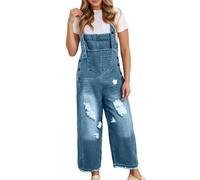 Overol de color liso sin mangas con diseño de tirantes para mujer, pierna ancha, ajuste holgado, aspecto vaquero, cómodo traje de una pieza, para hacer recados fáciles, vacaciones y estilo de casa