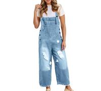 Overol de color liso sin mangas con diseño de tirantes para mujer, pierna ancha, ajuste holgado, aspecto vaquero, cómodo traje de una pieza, para hacer recados fáciles, vacaciones y estilo de casa