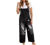 Overol de color liso sin mangas con diseño de tirantes para mujer, pierna ancha, ajuste holgado, aspecto vaquero, cómodo traje de una pieza, para hacer recados fáciles, vacaciones y estilo de casa