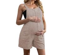 Overol de gran tamaño para maternidad y posparto, overol para mujer, traje de una pieza con espalda cruzada, plisado, espalda descubierta, correas ajustables, overol casual de vacaciones, caqui, M