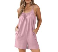 Overol de longitud corta para mujer, color liso, sin mangas, con diseño de tirantes, ajuste holgado, cómodo traje de una pieza, para uso diario casual y planes relajados, rosso, M