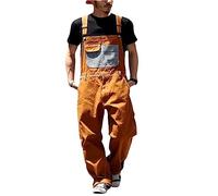 Overol de mezclilla para hombre, ajuste relajado, ropa de trabajo con correas ajustables y prácticos bolsillos para herramientas, naranja, XL