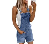 Overol de mezclilla para mujer, pantalones cortos, overoles para mujer, trajes casuales de verano, holgados, holgados, con correa ajustable, con bolsillos, elástico, sin mangas, overol para mujer