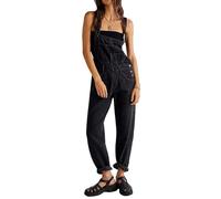 Overol de mezclilla retro para mujer, casual, recto, pierna ancha, tirantes ajustables, ajuste holgado, overol blanco, A negro, XL