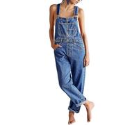 Overol de mezclilla retro para mujer, casual, recto, pierna ancha, tirantes ajustables, ajuste holgado, overol blanco, A a azul, XXL