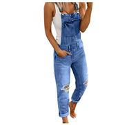 Overol de mujer de jeans largo ajustado con agujeros, pantalón de mezclilla con tirantes, pantalón de pierna recta, mono de chaleco, mallas, pantalones con tirantes, pantalón de mezclilla con