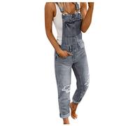 Overol de mujer de jeans largo ajustado con agujeros, pantalón de mezclilla con tirantes, pantalón de pierna recta, mono de chaleco, mallas, pantalones con tirantes, pantalón de mezclilla con