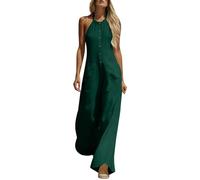 Overol de pierna ancha con botones para mujer, overol largo ligero con bolsillos, trajes casuales de una pieza para verano diario, Verde tirando a negro, M