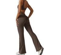 Overol de pierna ancha para mujer, sexy, sin espalda, para gimnasio, bodycon, fruncido, parte trasera en V, para yoga, A-caqui, S