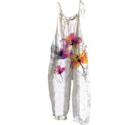 Overol de verano para mujer, estilo bohemio, floral, holgados, de pierna ancha, sin mangas, holgados, pantalones casuales, pantalones de verano, pantalones largos sueltos, cómodos pantalones