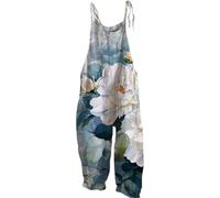 Overol de verano para mujer, estilo bohemio, floral, holgados, de pierna ancha, sin mangas, holgados, pantalones casuales, pantalones de verano, pantalones largos sueltos, cómodos pantalones