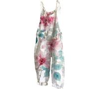 Overol de verano para mujer, estilo bohemio, floral, holgados, de pierna ancha, sin mangas, holgados, pantalones casuales, pantalones de verano, pantalones largos sueltos, cómodos pantalones