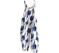 Overol de verano para mujer, estilo bohemio, floral, holgados, de pierna ancha, sin mangas, holgados, pantalones casuales, pantalones de verano, pantalones largos sueltos, cómodos pantalones