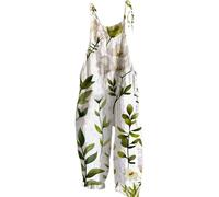 Overol de verano para mujer, estilo bohemio, floral, holgados, de pierna ancha, sin mangas, holgados, pantalones casuales, pantalones de verano, pantalones largos sueltos, cómodos pantalones