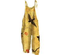 Overol de verano para mujer, estilo bohemio, floral, holgados, de pierna ancha, sin mangas, holgados, pantalones casuales, pantalones de verano, pantalones largos sueltos, cómodos pantalones