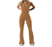 Overol de yoga para mujer, enterizo de color sólido, cuello cuadrado, a la moda, con espalda descubierta, casual, con tirantes, para deportes, a la moda, estampado a rayas, naranja, S