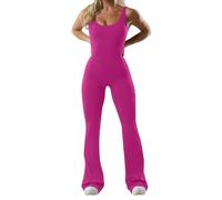 Overol de yoga para mujer, enterizo de color sólido, cuello cuadrado, a la moda, con espalda descubierta, casual, con tirantes, para deportes, a la moda, estampado a rayas, hot pink, XXL