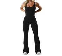 Overol de yoga para mujer, enterizo de color sólido, cuello cuadrado, a la moda, con espalda descubierta, casual, con tirantes, para deportes, a la moda, estampado a rayas, Negro, XXL