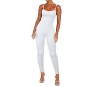 Overol de yoga para mujer, estilo informal, cuello cuadrado, tirantes delgados, cómodos, suaves, elegantes, para fiestas de discoteca, blanco, S