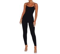 Overol de yoga para mujer, estilo informal, cuello cuadrado, tirantes delgados, cómodos, suaves, elegantes, para fiestas de discoteca, Negro, XL