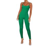 Overol de yoga para mujer, estilo informal, cuello cuadrado, tirantes delgados, cómodos, suaves, elegantes, para fiestas de discoteca, verde, XXL