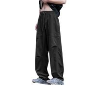 Overol holgado para hombre, pantalones deportivos de pierna ancha, ligeros, cintura elástica, pantalones casuales de trabajo, Negro, L