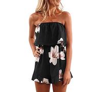 Overol para mujer, elegante, sin mangas, estampado floral, cintura alta, pantalones cortos de verano de pierna ancha, vestido de vacaciones, Negro, 3XL