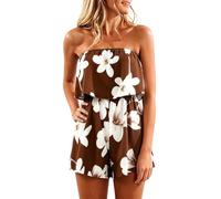 Overol para mujer, elegante, sin mangas, estampado floral, cintura alta, pantalones cortos de verano de pierna ancha, vestido de vacaciones, café, 3XL
