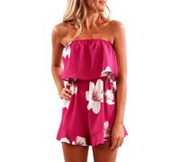 Overol para mujer, elegante, sin mangas, estampado floral, cintura alta, pantalones cortos de verano de pierna ancha, vestido de vacaciones, hot pink, XXL