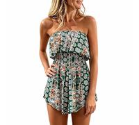 Overol para mujer, elegante, sin mangas, estampado floral, cintura alta, pantalones cortos de verano de pierna ancha, vestido de vacaciones, verde oscuro, L
