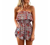 Overol para mujer, elegante, sin mangas, estampado floral, cintura alta, pantalones cortos de verano de pierna ancha, vestido de vacaciones, rosso, XL