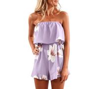 Overol para mujer, elegante, sin mangas, estampado floral, cintura alta, pantalones cortos de verano de pierna ancha, vestido de vacaciones, morado claro, XXL