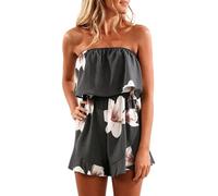 Overol para mujer, elegante, sin mangas, estampado floral, cintura alta, pantalones cortos de verano de pierna ancha, vestido de vacaciones, gris, 3XL