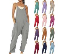 Overol para mujer, talla grande, overol de verano de algodón y lino para mujer, traje de pierna recta del Reino Unido, overol para mujer, talla 14, overol de bandeau, talla 18, overol con bolsillos