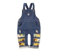Overol rasgado para niños pequeños, con estampado de girasoles, estilo harén, pantalones de harén cómodos, pantalones de mezclilla suaves, tobilleros, ligeros, relajados, para viajes y escuela, azul