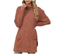 Oversized Sweater for Womens Turtleneck Long Sleeve Solid Color with Double Pockets Long Fall Casual Sweaters
