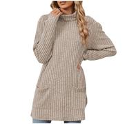 Oversized Sweater for Womens Turtleneck Long Sleeve Solid Color with Double Pockets Long Fall Casual Sweaters