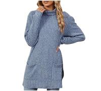 Oversized Sweater for Womens Turtleneck Long Sleeve Solid Color with Double Pockets Long Fall Casual Sweaters