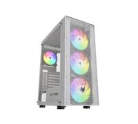 Oversteel - Azurite Caja Pc Gaming Compatible con Placas ATX, Micro ATX e ITX, 4 Ventiladores 120mm A-RGB Incluidos, Frontal Mallado, Instalación Vertical, Cristal Lateral Templado, USB 3.0, Blanco