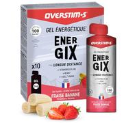 OVERSTIM.s - Gel Energix (x10) - Gel energético para deporte (ciclismo, correr) - Energía de larga duración (Glucosa + Fructosa + Maltodextrina) - BCAA - 100 kcal/Gel - Fresa Plátano