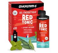 OVERSTIM.s - Gel Red Tonic (x10) - Gel energético para deporte (ciclismo, correr) - Energía instantánea - Cafeína - Reduce fatiga - 100 kcal/Gel - Menta Eucalipto